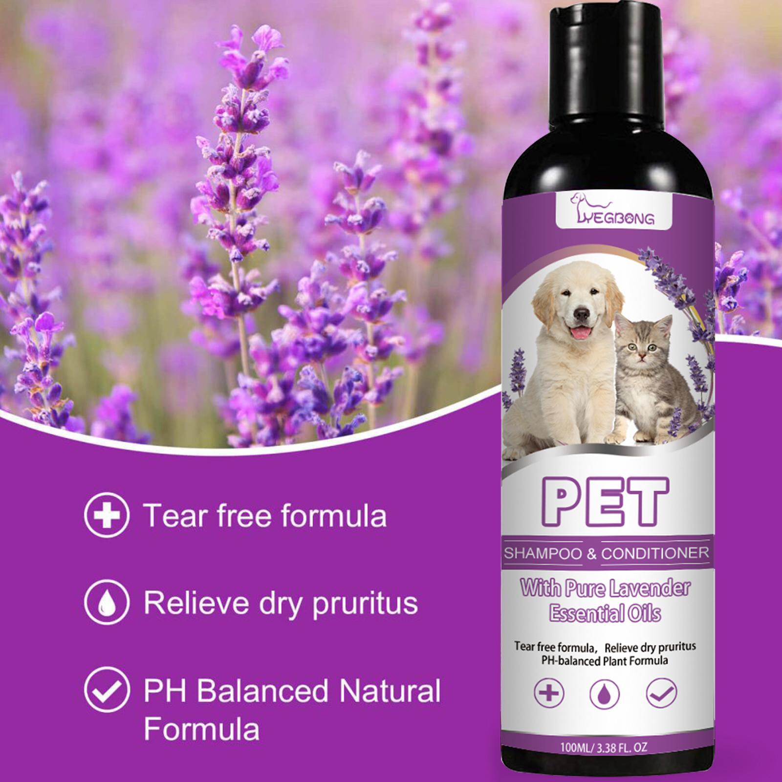 Pet shampoo and conditioner bottle with lavender essential oil