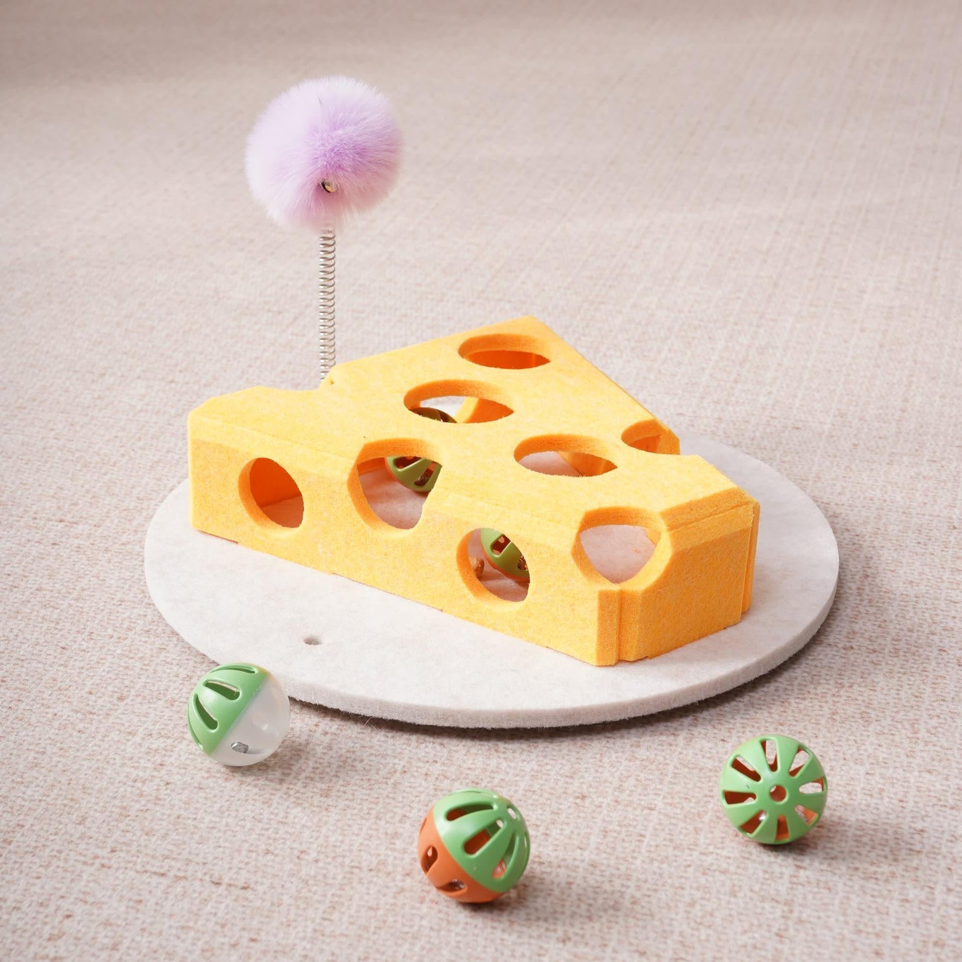 Suction-cup base secured to floor for stable play