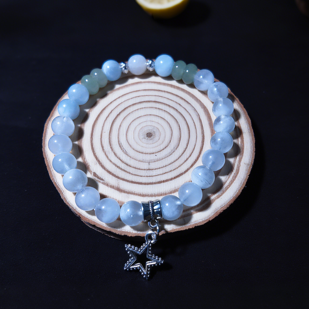 Aquamarine beads clearing negativity and balancing energy