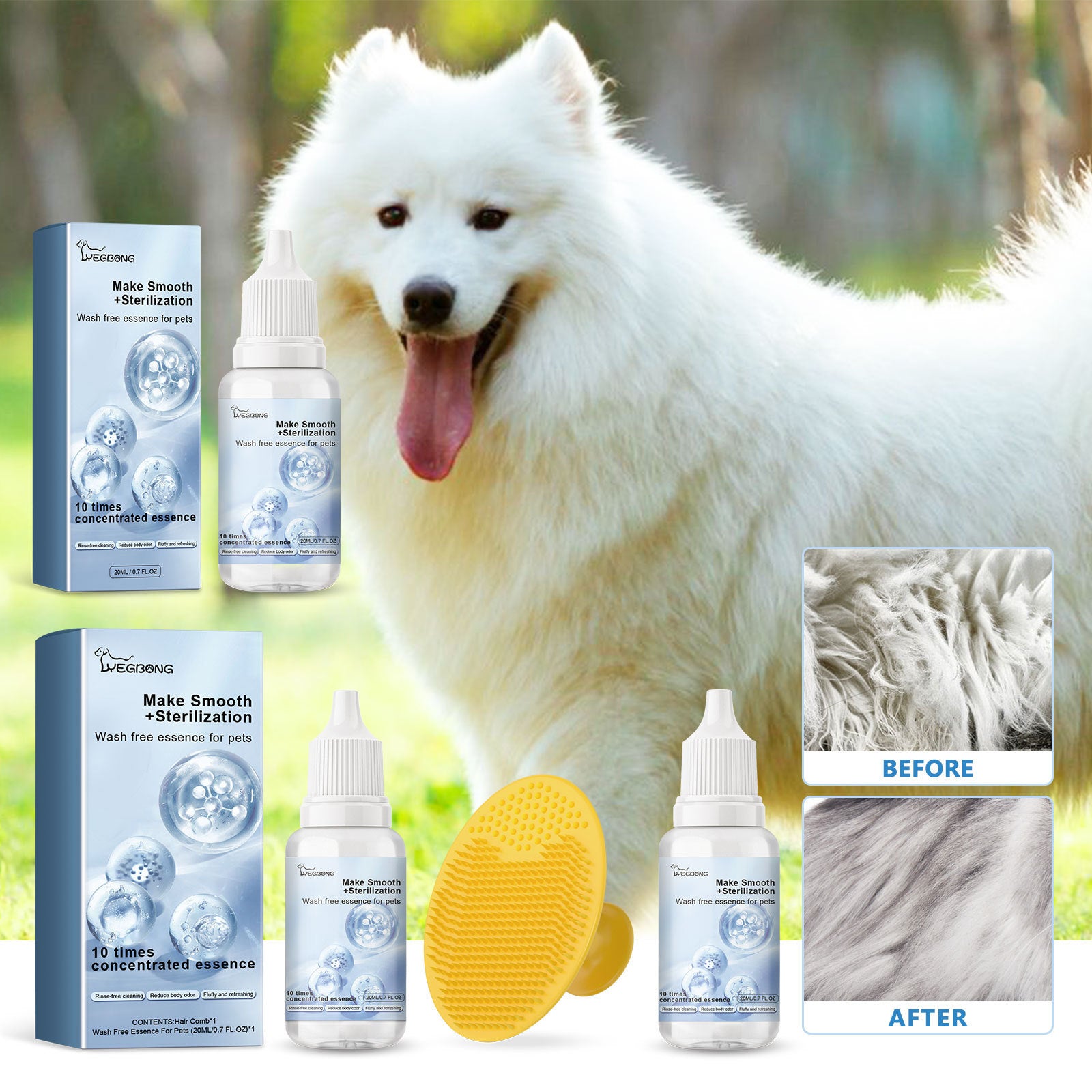 Waterless pet grooming essence bottle and box, 20ml