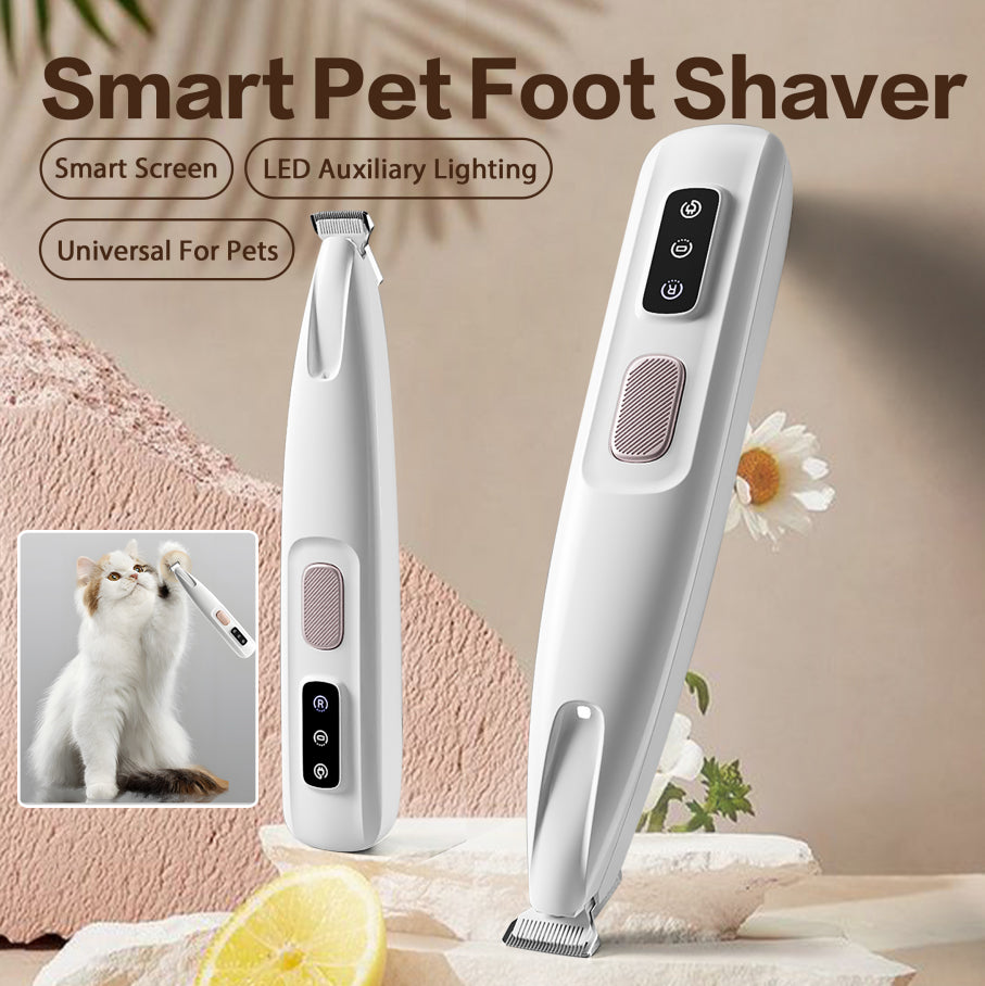 Smart pet paw trimmer with LED auxiliary light and controls