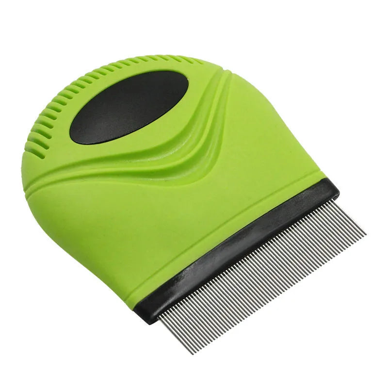 Lime-green handheld flea and tick comb with fine stainless-steel teeth
