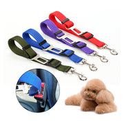 Set of adjustable pet car seat belts in multiple colors