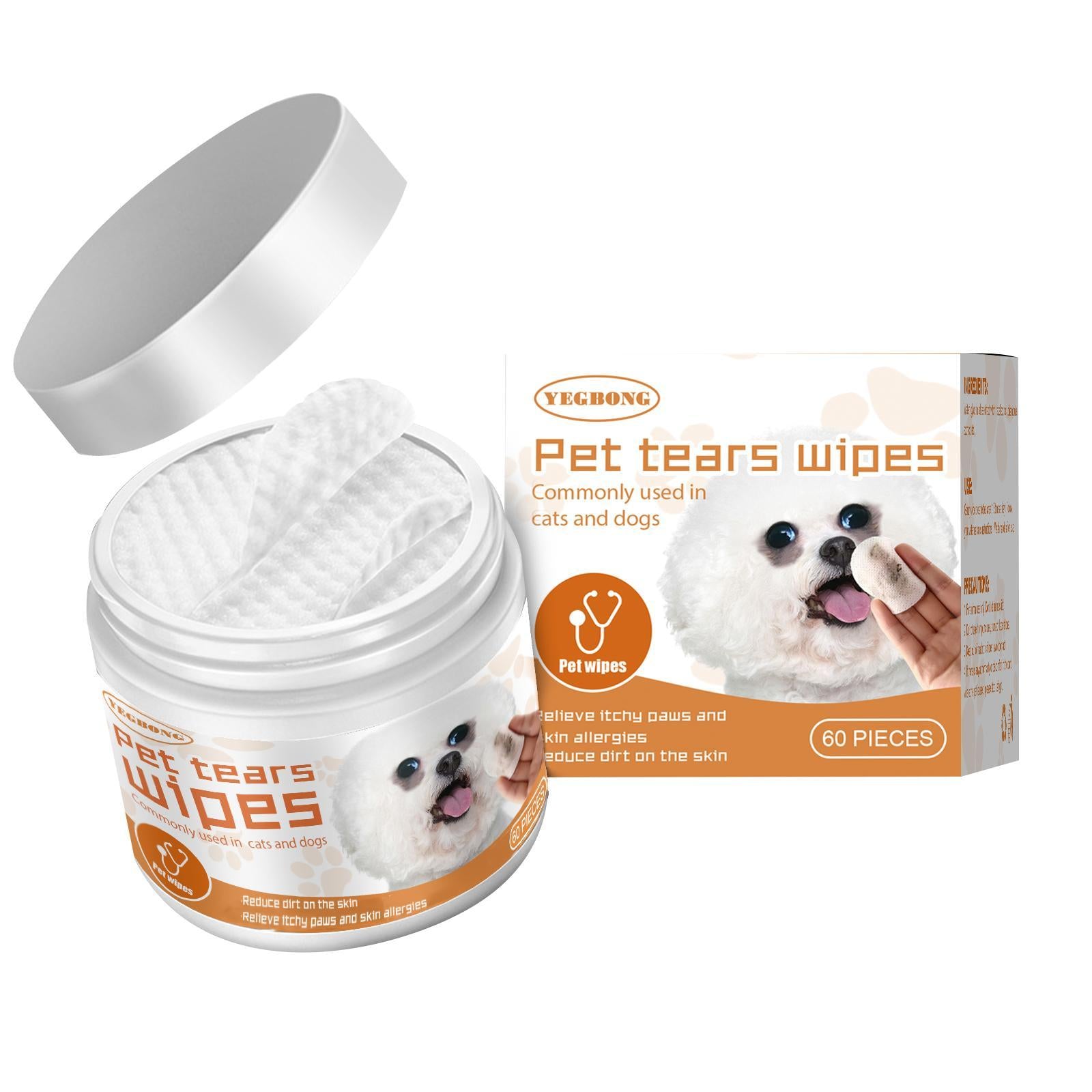 Tear stain eye wipes jar and box set for dogs and cats (60 count)