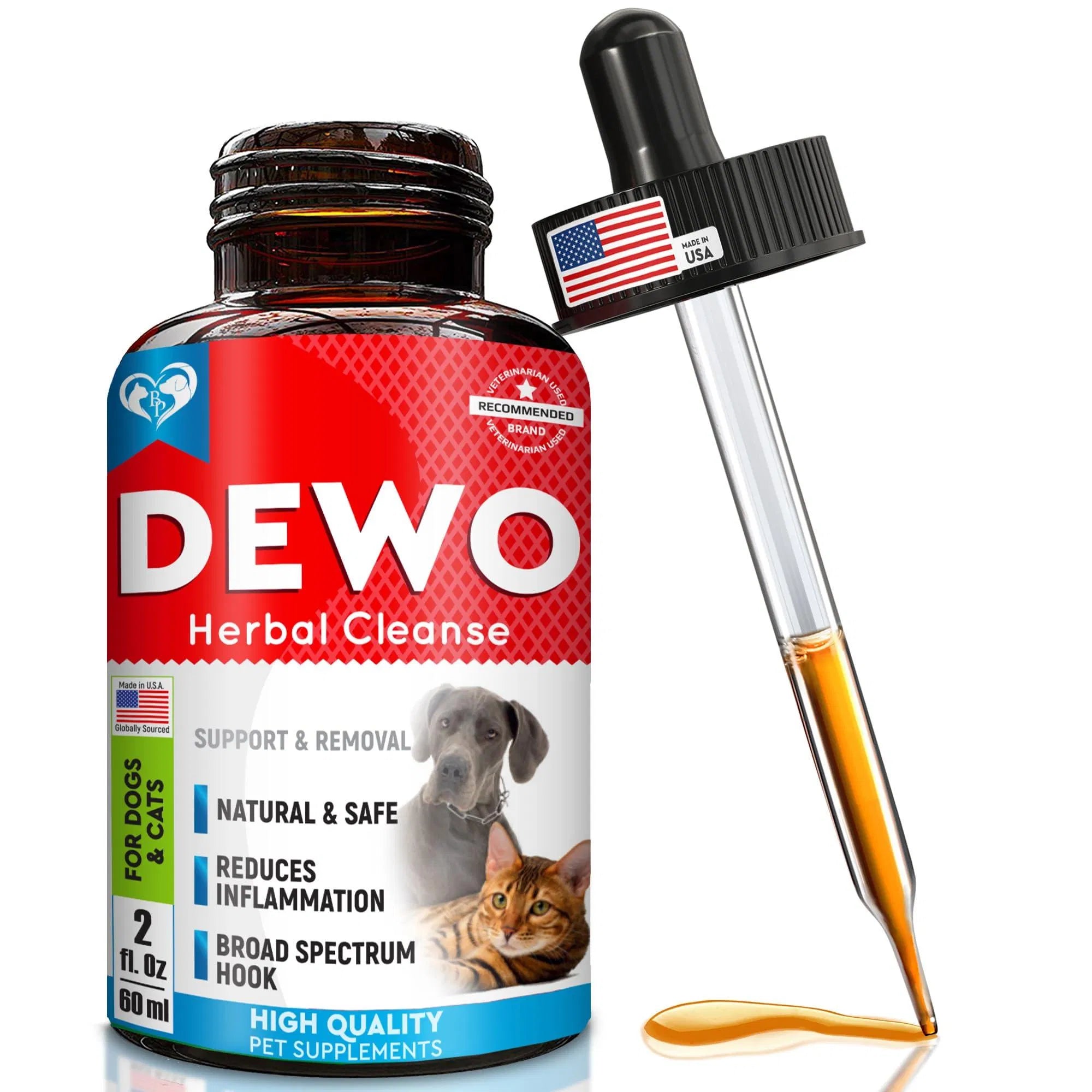 DEWO Herbal Cleanse bottle with dropper for cats and dogs