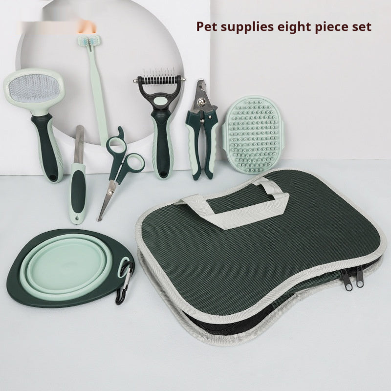 8-piece pet grooming kit neatly packed in a zip carry case