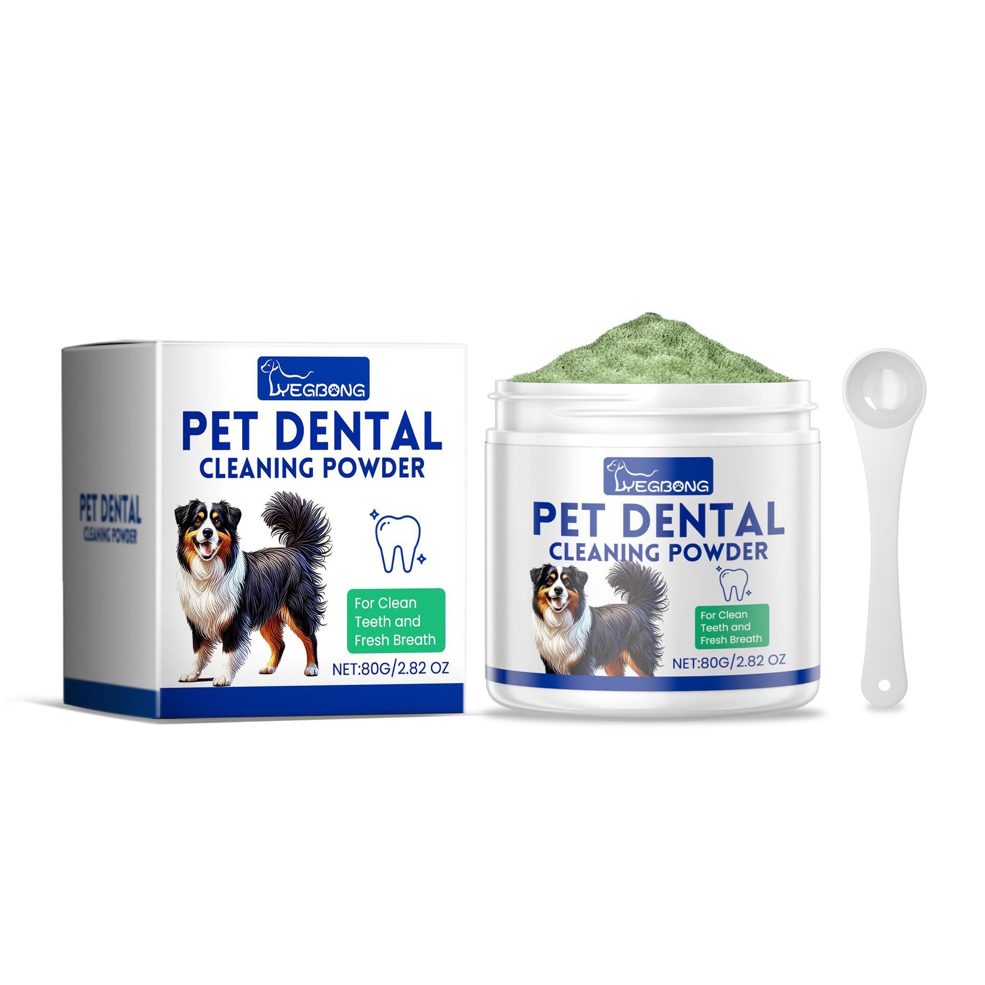 Yeagerbong pet dental cleaning powder jar with box and scoop, 80g/2.82oz