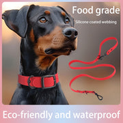 Dog wearing red waterproof silicone collar