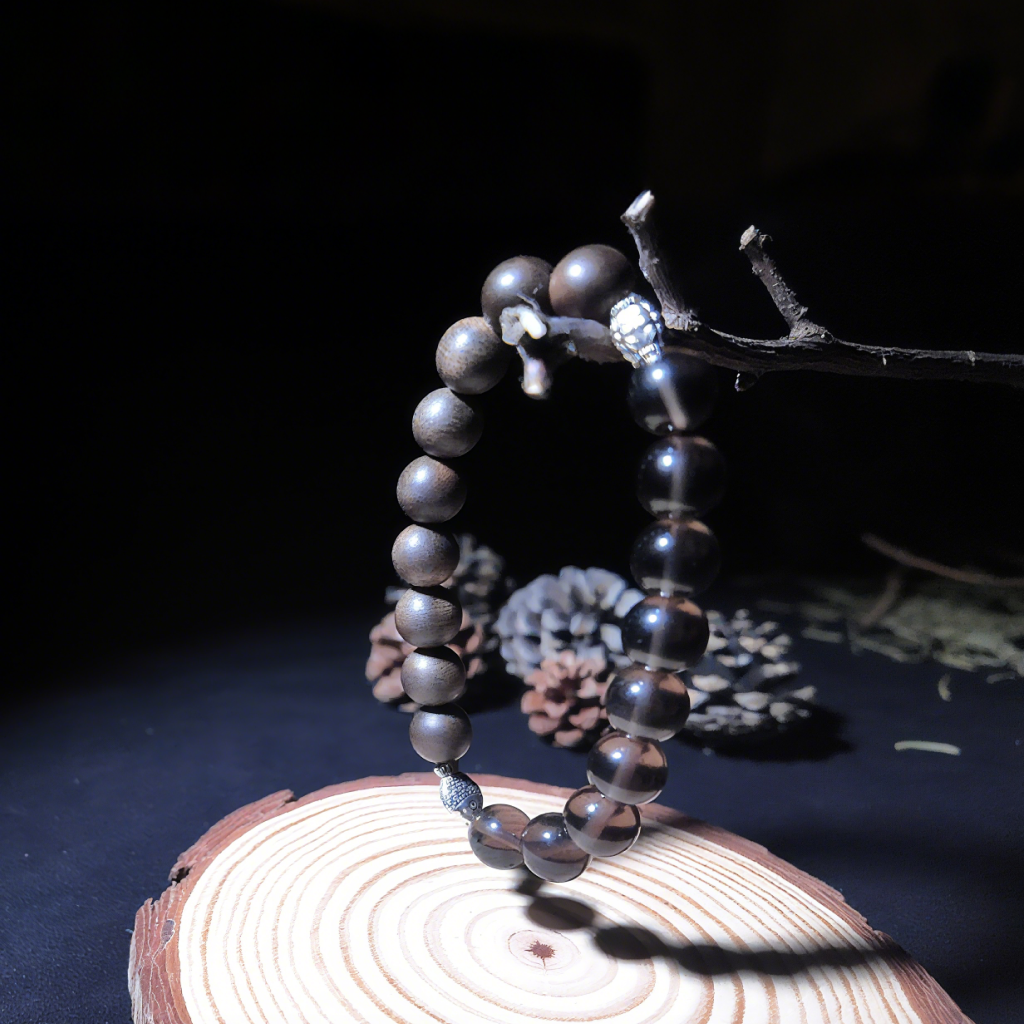 Luxury agarwood and smoky quartz bracelet for purification and fortune