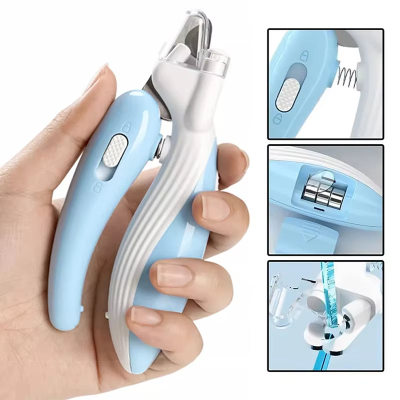 Whale LED pet nail clippers in blue color with compact ergonomic grip