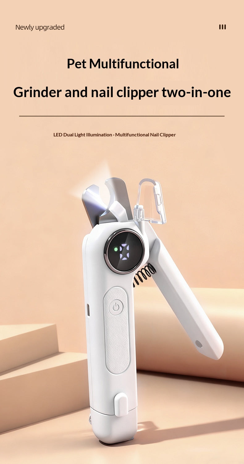 Close-up of LED illuminated nail trimming head with anti-splash guard