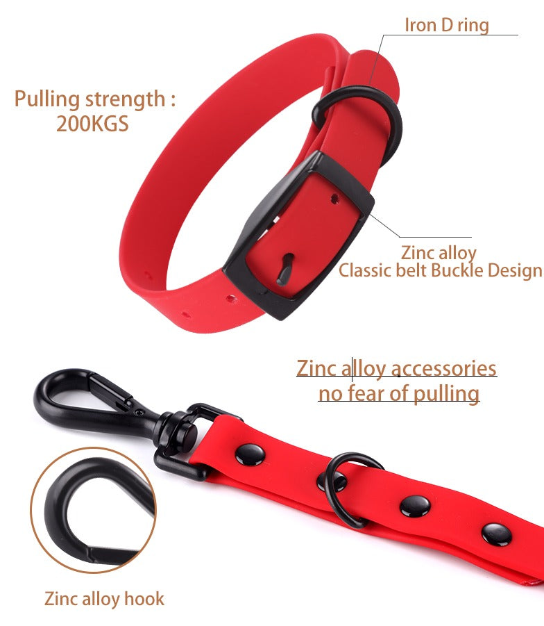 Close-up of zinc-alloy buckle and D-ring on silicone collar