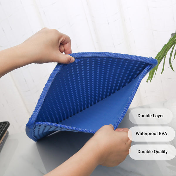 Hands opening the two-layer waterproof EVA litter mat