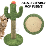 Ginger cat scratching a 24” cactus-shaped post with sisal pillar and round wood base in living room.