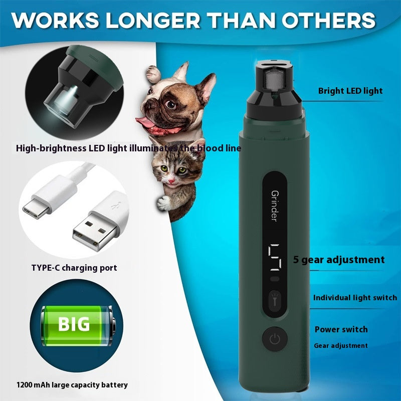 Low-noise, low-vibration pet nail grinder for nervous pets