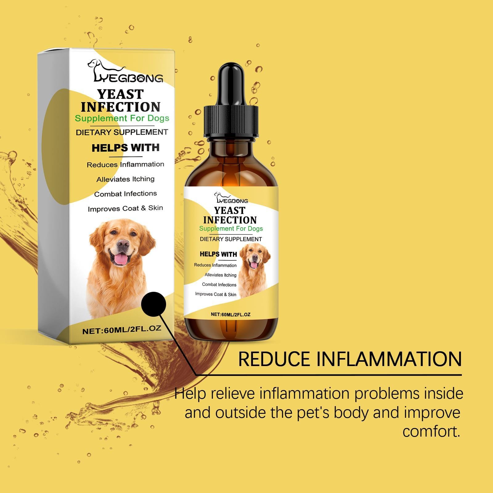 Liquid herbal yeast supplement bottle for dogs with dropper