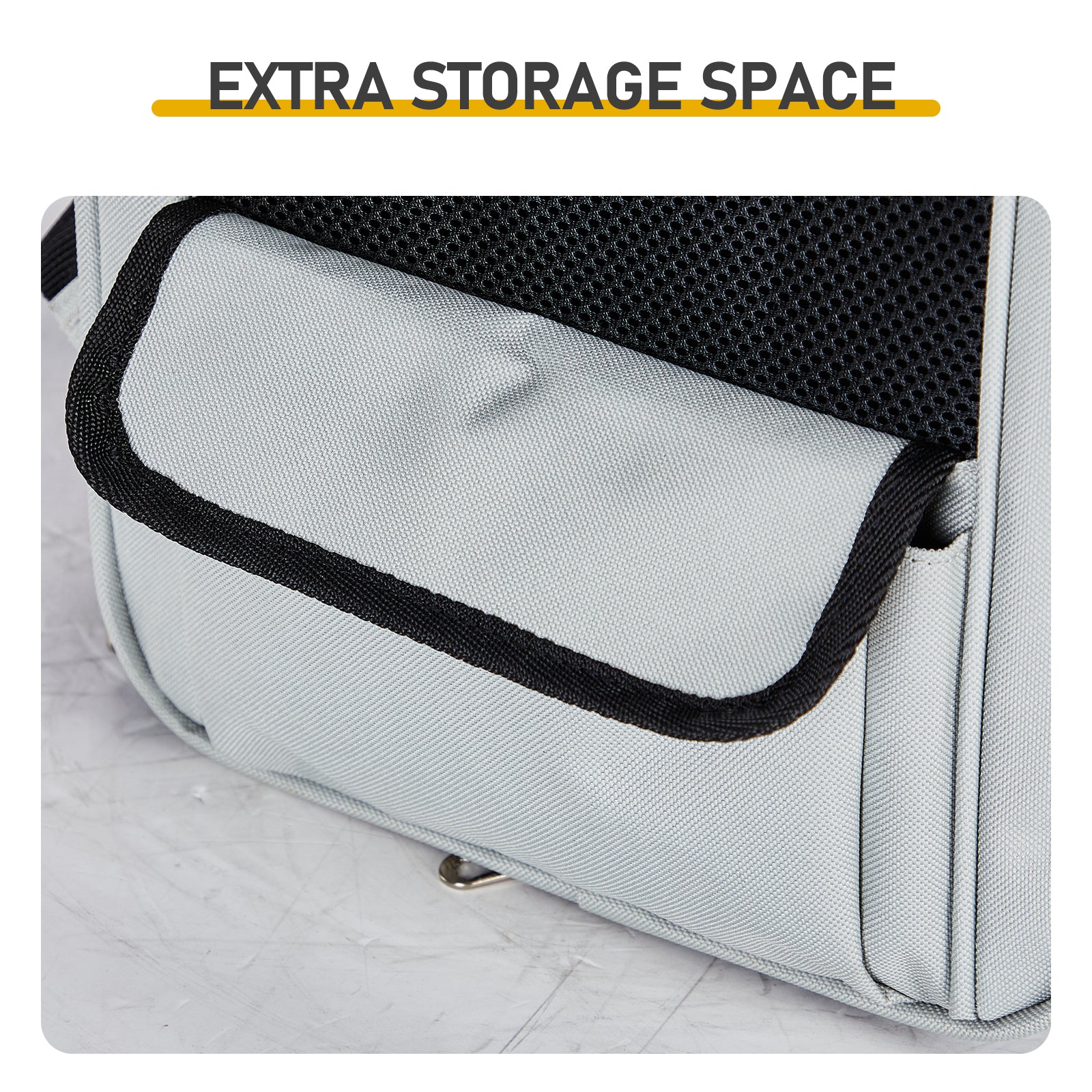 Detail of durable dual zipper pulls and the detachable fleece base mat.