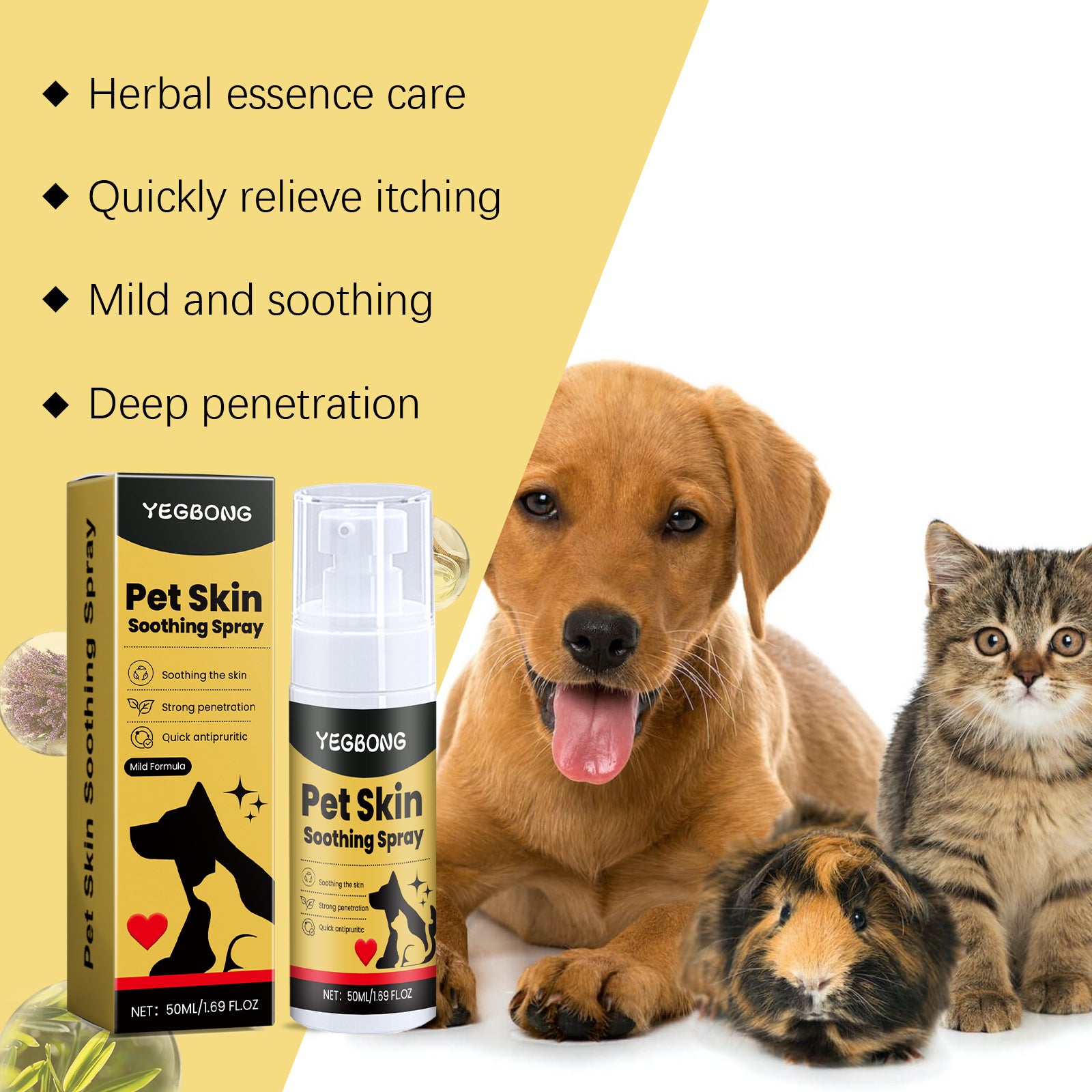 Pet skin soothing spray packaging close-up with product label