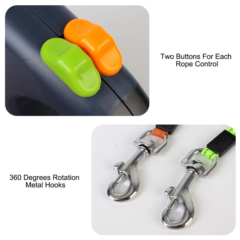 Detail of the two independent brake/lock buttons for each leash.