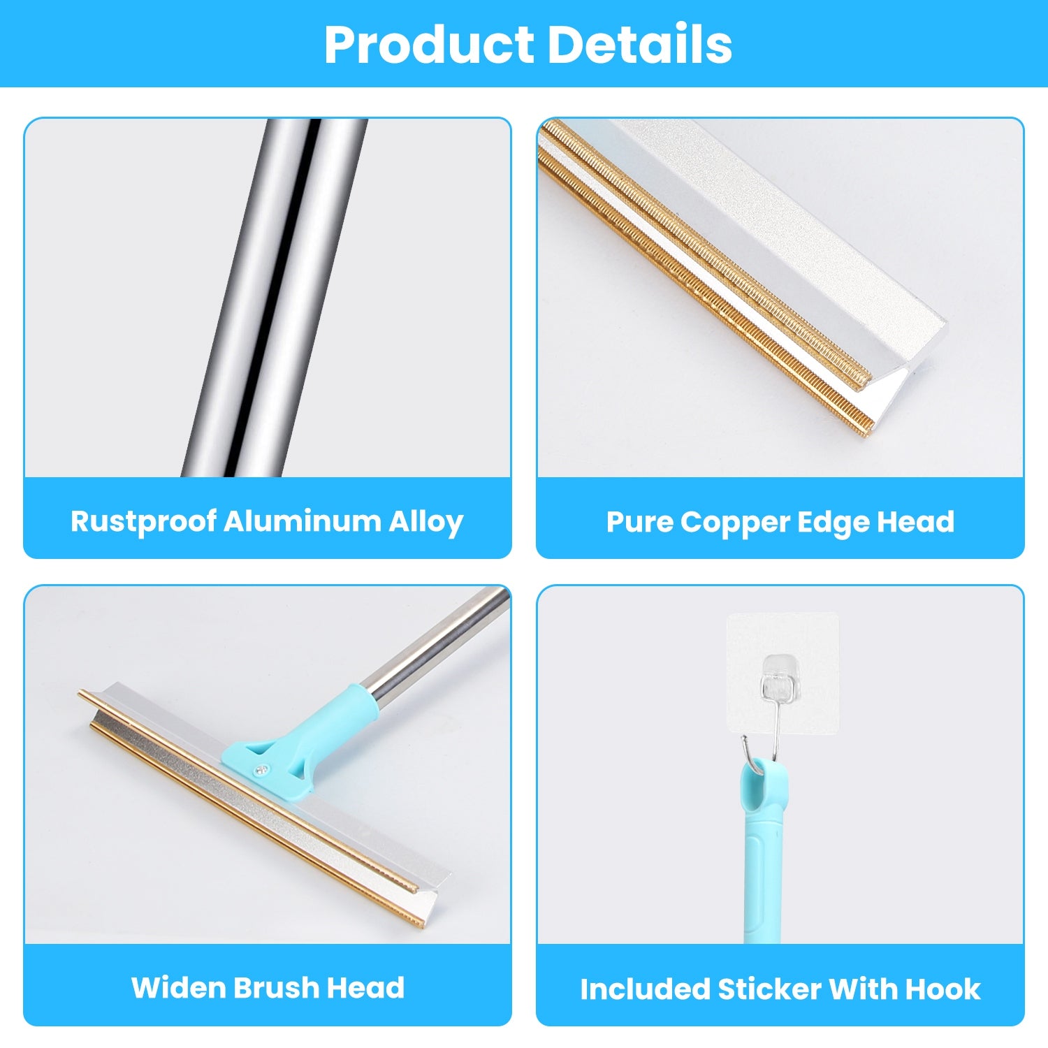 Close-up of widened scraper head and copper edge for stubborn lint and fur