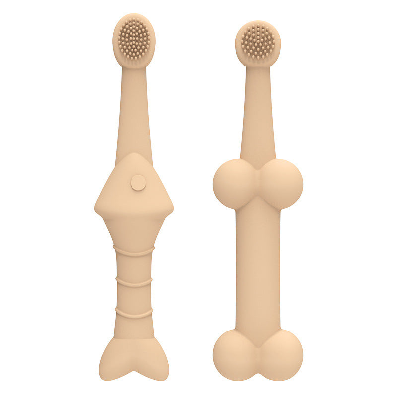 Two silicone pet toothbrushes with cat and dog lifestyle image