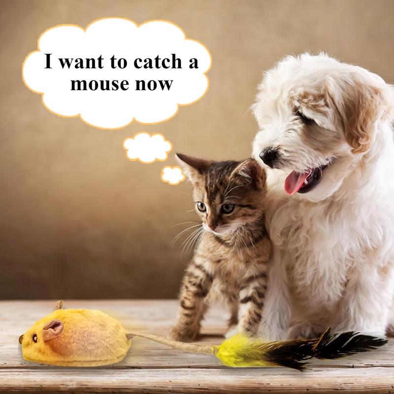 Children playing with cats using the feather-tail LED mouse toy indoors.