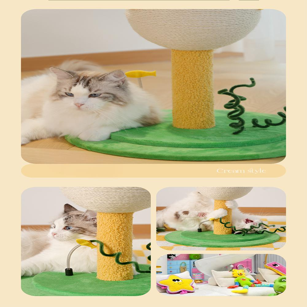 Modern home scene with cat using the scratching post