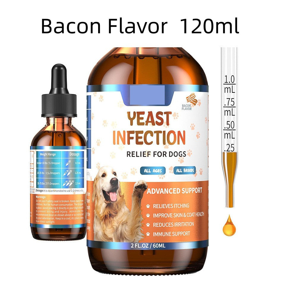 “No synthetic additives” and “natural ingredients” icons for dog health drops