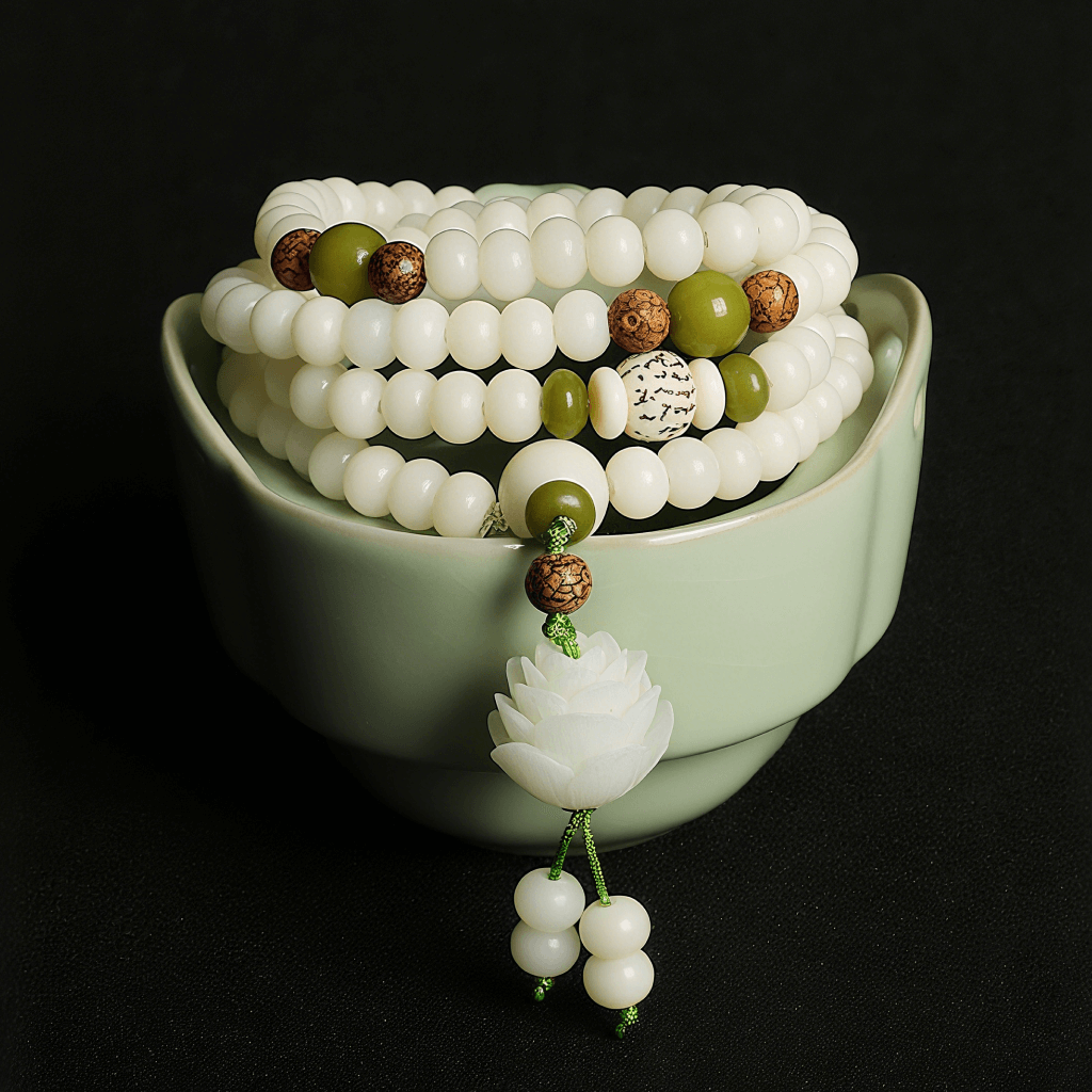 Handmade white bodhi bead bracelet for serenity