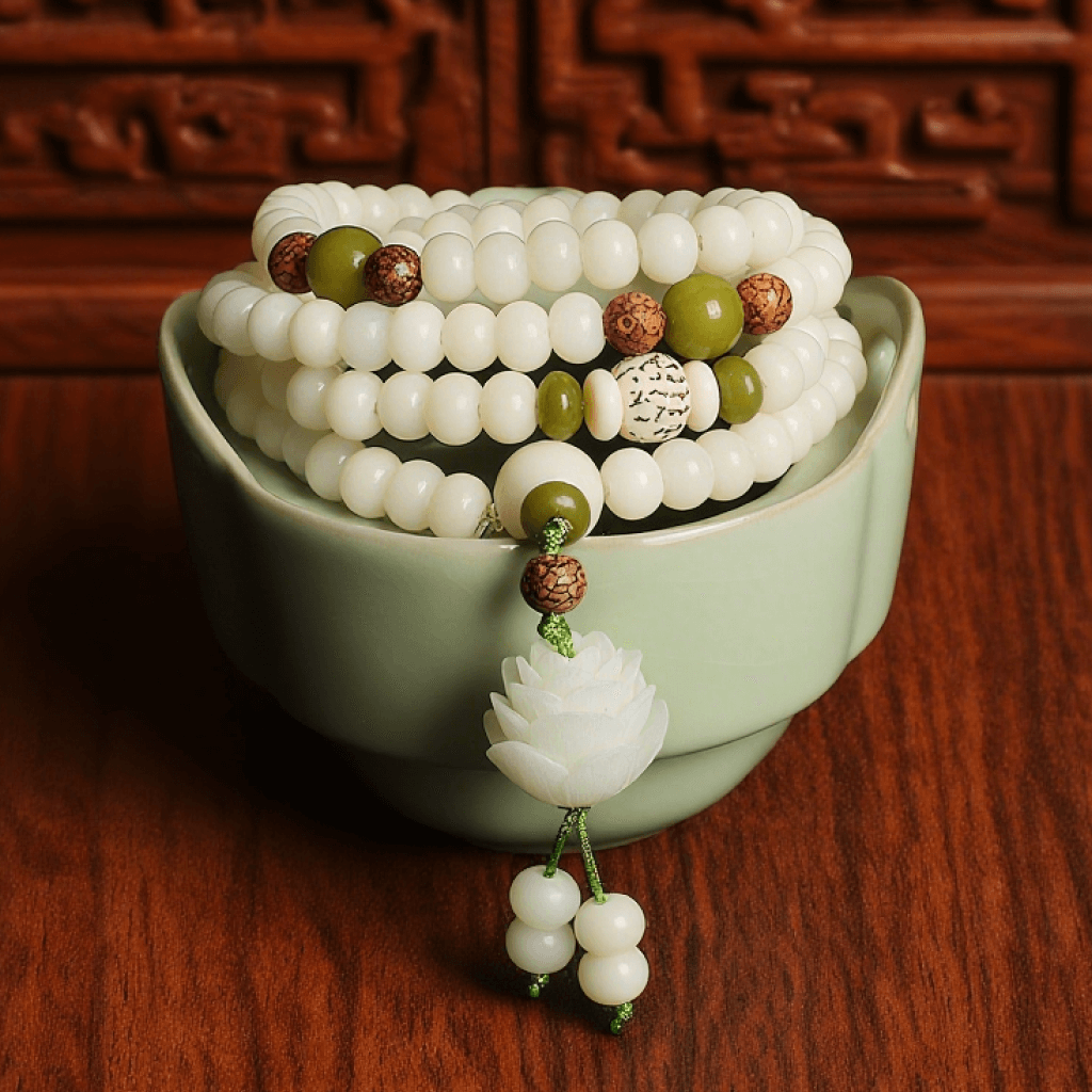 White jade bodhi bracelet with 108 beads