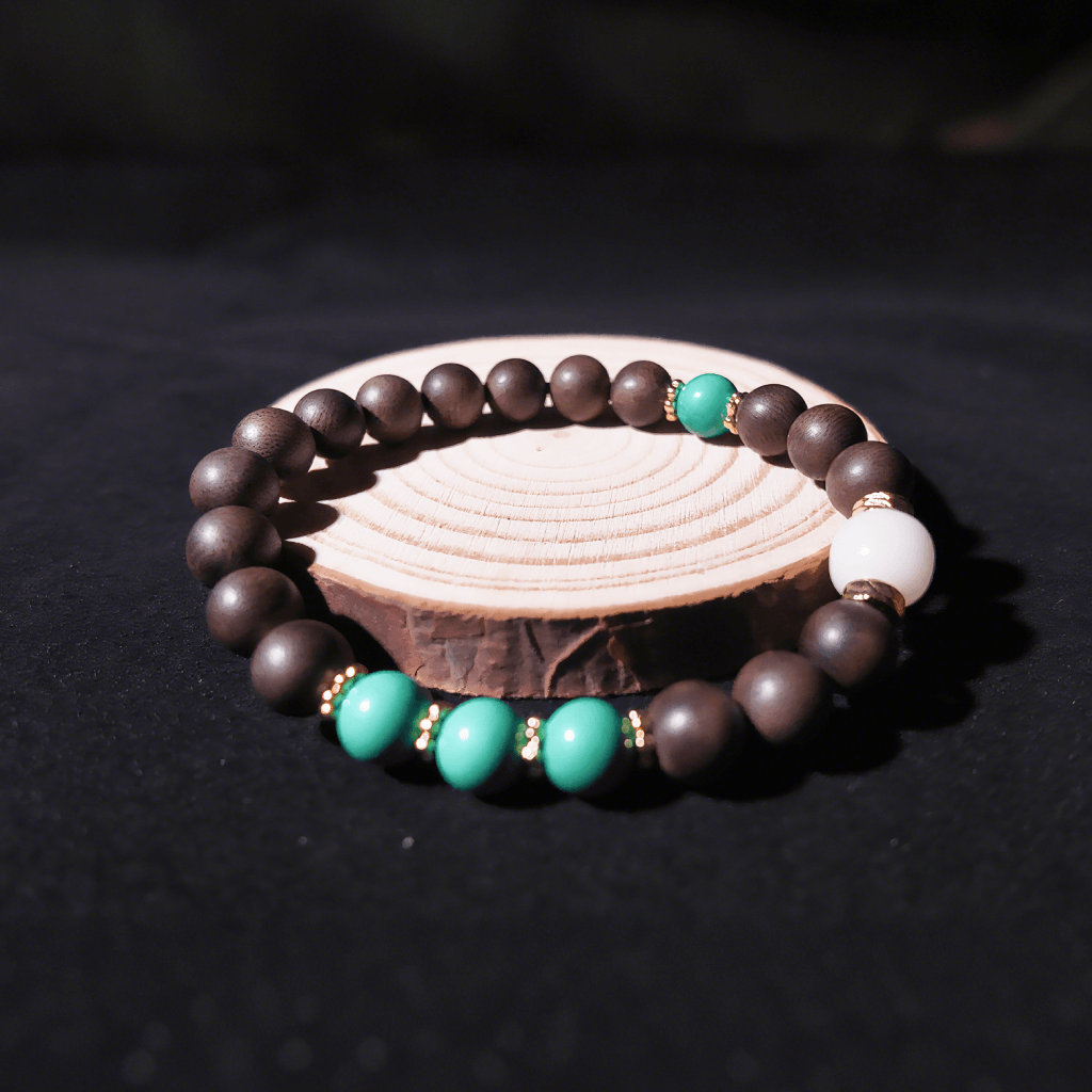Agarwood bracelet with turquoise and bodhi root beads