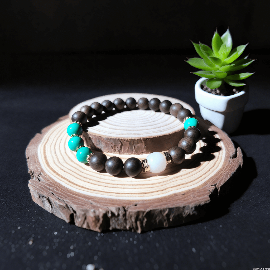 Handmade agarwood and turquoise calming bracelet