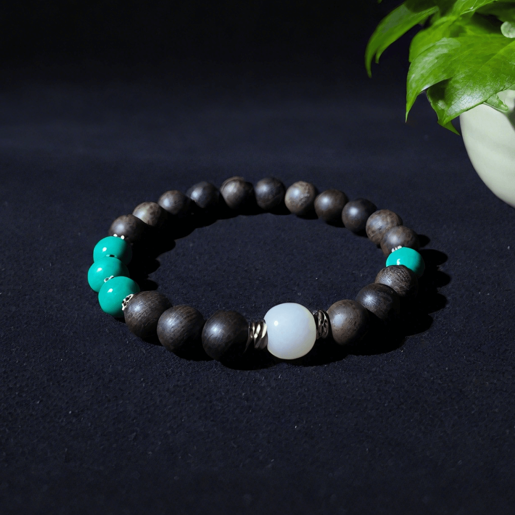Agarwood bracelet with turquoise and bodhi root beads