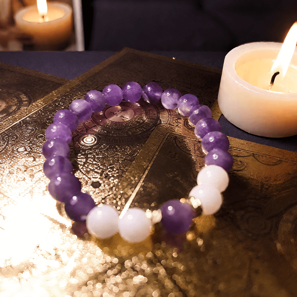 Handmade calming amethyst bodhi root bracelet