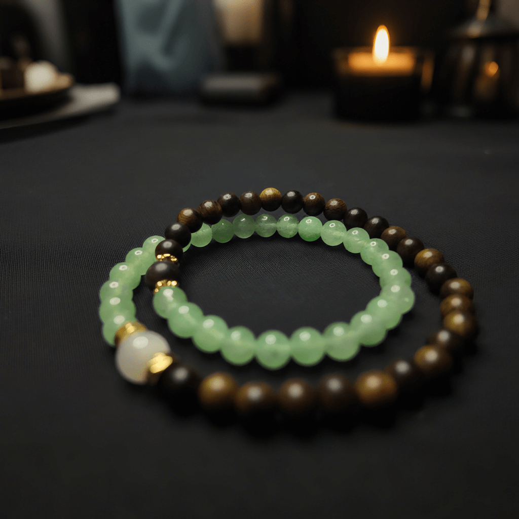 Forest Moon Frequency Bracelet with strawberry quartz and agarwood